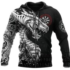 Noordse Keltische Draak Pullover Hoodie, Unisex Viking 3D Gedrukt Kompas Casual Harajuku Los Sweatshirt, Middeleeuwse Pagan Fall Lange Mouw Ritsjack(Color:Black zip hoodie,Size:XXL)