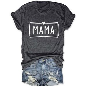 Mama Brief Print Vrouw Tees Zomer Ronde Hals Korte Mouw Casual Shirts Moederdag Moeder Gift Tops 2XL Losse Mama T-shirt, Zwart Grijs, M