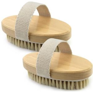 2 stuks droge lichaamsborstel, peelingborstel, natuurlijke haren, badborstel voor het verwijderen van cellulitis, dode huid, verbetert lymfefuncties, peeling