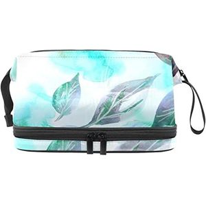 Bladeren Make-upzak Dubbele Laag Ruime Cosmetische Zakken voor Vrouwen en Meisjes Reizen Draagbare Toiletry Pouch met Rits, Meerkleurig, 27x15x14 cm/10.6x5.9x5.5 in, Make-up zakje