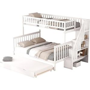 LUNEX HOME Trapbed met opbergruimte, wit stapelbed voor kinderkamer, eenpersoonsbed op volledig formaat