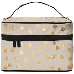 Beige en Gouden Glitter Polka Dot, Make-up Tas Cosmetische Tas Draagbare Reizen Toilettas Potlood Case, zoals afgebeeld, Eén maat