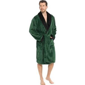 Strong Souls Heren luxe fleece ochtendjas met satijnen rand kraag badjas huisjas cadeau, Groen, XXL