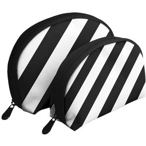 Make-uptas, cosmetische reistas 2 stuks draagbare clutch zakje set zakje organizer zwart en witte strepen, zoals afgebeeld, Eén maat