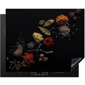 MuchoWow Inductiebeschermer - Inductie mat - Vinyl - Kruiden - Zwart - Specerijen - Keuken - Koken - 65x52 cm - Inductie beschermer