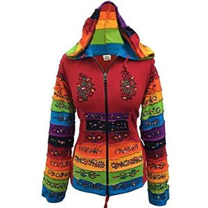 Shopoholic Mode Dames Patchwork Pixie Capuchon Regenboog Patroon Jas, Hippy, rood, S