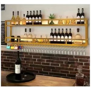Modern Multifunctional Bottle Holder,Wall Mounted Wine Racks Metal,Champagne Stemware Glass Storage Rack,Organizer Shelves For Bar Kitchen,Iron Display Stand Wine Ho(Size:180cm,Color:2 layers of gold)