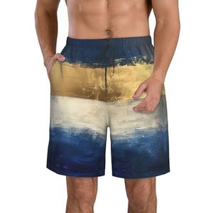 MGGAklp Goud Blauw Wit Print Heren Casual Shorts Elastische Taille Trekkoord Lichtgewicht Outdoor Zomer Strand Shorts, Wit, S