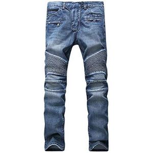 DaiHan Heren biker jeans stretch jeans broek gescheurd denim slim fit jeans jeans casual retro jeans casual jeans rechte jeans, B-stijl, 32W