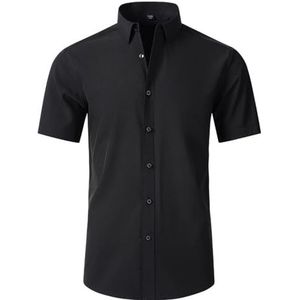 Overhemden, Strijkvrij, Anti-kreuk Overhem D, Stretch Overhemden, Kreukvrij Overhem D Met Knoopsluiting Voor Heren VooDe Zomer (Zwart-A,S)