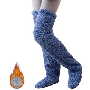 Over Knee High Fuzzy Socks,Over Knee Winter Furry Leg Warmers,2024 New Teddy Legs Long Socks,Warm Over Knee High Fuzzy Cozy Socks,Plush Slipper Socks for Winter Home Sleeping Socks (Dark blue)