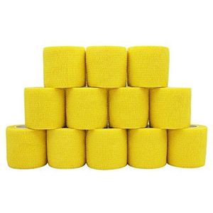 COMOmed 12 Rolls Cohesive Bandage 5ｃm X４.5cm Yellow, Flexible Bandage,Non-Woven Cohesive, Athletic Tape,Vet wrap,Wraps Bandage,Suitable for Sensitive Skin…
