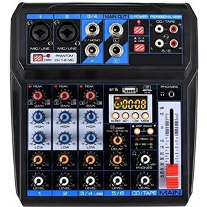 Audiomixer, 5V Voeding USB Record Computer Record Geluidskaart 6 Kanaals 2 Mono 2 Stereo 16 Effecten Mixer