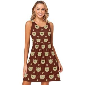 LI ZHI XIN Vrouwen Zomerjurken Ronde Hals Casual A-lijn Mouwloos Vest Jurken met Zakken Kleine Beer Voetafdruk Patroon, Meerkleurig, S