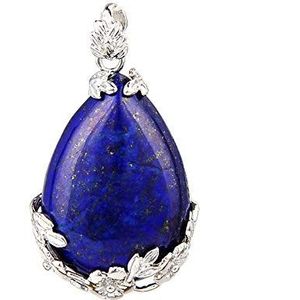 Natuursteen Paars Kristal Aventurijn Opaal Carneool Onyx Rozenkwarts Lapis Teardrop Ingelegde Metalen Bloem Hanger-lapis lazuli
