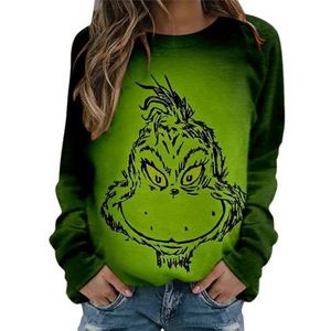 LSEEKA Grinch kersttrui voor dames, sweatshirt, licht, katoen, tops, shirt met lange mouwen, met print, moderne vrouwen, zonder capuchon, Kerstmis, bovenstuk, Z05 Groen, XL