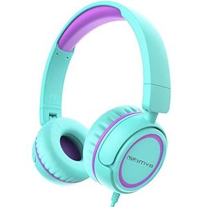 IMYB Auriculares para niños, auriculares de alambre para niños para la escuela, auriculares plegables ajustables en la oreja con conexión auxiliar de 3,5 mm para niñas, niños, niños, escuela, viajes