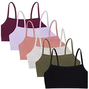 Fruit of The Loom Katoenen pullover met spaghettibandjes voor dames, sportbeha, voordeelverpakking, Zwart/Heather Grijs/Olijf/Paars/Lila/Schemer, 38