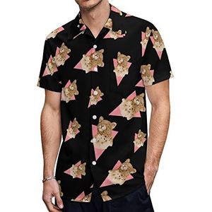 Roze luipaard heren Hawaiiaanse shirts korte mouw casual shirt button down vakantie strand shirts L