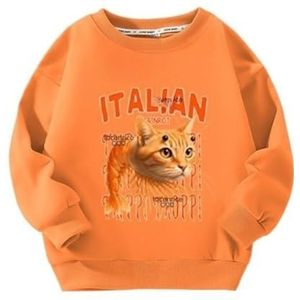 MAOXITCATY Klassieke crewneck sweatshirts voor jongens en meisjes met cartoon AI-dierenprint, lange mouwen voor kinderen,Oranje,100cm