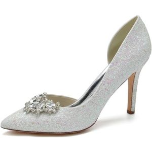 SYDZSW Naaldhak Trouwschoenen Hoge Hakken Glitter Ivoor Sandaal Bruidsschoenen 35-43, Ivoor, 43 EU