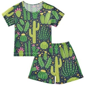 YOUJUNER Kinderpyjama set groene cactus cactus patroon korte mouw T-shirt zomer nachtkleding pyjama lounge wear nachtkleding voor jongens meisjes kinderen, Meerkleurig, 6 jaar
