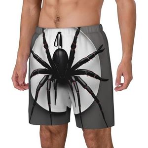 Yyoretp Zwarte zwemshort met spinnenprint voor heren, sneldrogende strandshorts met mesh-voering en zakken, Zwart, M