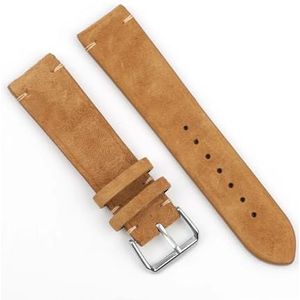 Jeniko Vintage Suède Horlogeband 18mm 20mm 22mm 24mm Handgemaakte Stiksels Horlogeband For Mannen Vrouwen Horloge Vervanging (Color : Tan no wire, Size : 20mm)