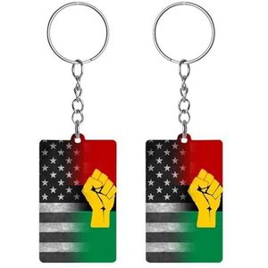 Vintage Ameriacn Black Power Afrikaanse Vlag Acryl Sleutelhanger met Sleutelhangers Grappige Sleutelhanger Gift Voor Vaderdag Moederdag Kerstmis