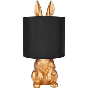 BRUBAKER Tafel- of Nachtlamp Goud Konijn - Tafellamp met Keramische Voet en Stoffen Kap - 42 cm Hoog, Zwart Goud