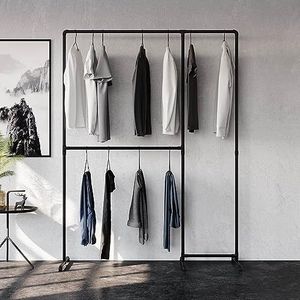 pamo Vrijstaande kledingstang in industrieel loft design - LAS II - garderobe voor inloopbare kledingkast muur I slaapkamer kledingrek van zwarte stabiele buizen - vrijstaand