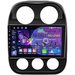 9 Inch 2 Din Android 15 Autoradio voor Jeep Compass Patriot 2010-2016 met CarPlay AHD Omgekeerd beeld Bediening op het stuur Bluetooth GPS navigatie FM Radio WiFi(C3 4+64G)