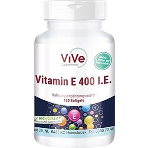 Vitamine E 400. I.E. - 120 softgels voor 120 dagen - antioxidant celbescherming | Kwaliteit uit Duitsland van ViVe Supplements