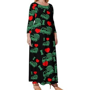 I Heart Love Trash Vuilniswagens Grafische Plus Size Jurk Voor Vrouwen Casual Lange Mouwen Maxi Jurken