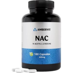 NAC 600 mg - 180 capsules (N-Acetyl-Cysteine) Premium acetylcysteine van plantaardige oorsprong | Hoge biologische beschikbaarheid en verdraagbaarheid | Amvervit