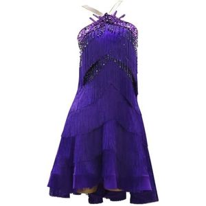 FZHQNZJF Kwastjes Latijn Dansjurken Cha Cha Balzaal Wedstrijd Danskleding Salsa Tango Rokken met strass steentjes Danskleding met kralen voor rumba en samba,Purper,L