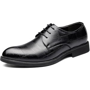 Formele schoenen for heren met veters, puntige neus, geruit, effen kleur, imitatieleren derbyschoenen, rubberen zool, lage blokhak, slipvast en antislip(39 EU)