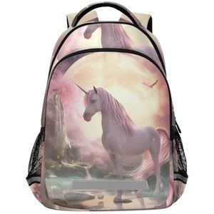 Wzzzsun Roze Prinses Eenhoorn Paard Rugzak Boekentas Reizen Dagrugzak School Laptop Tas Voor Tieners Jongen Meis, Leuke mode, 11.6L X 6.9W X 16.7H inch