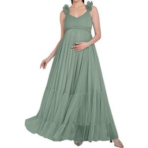 AHERKLL Puffy Tule Robe Zwangerschap Jurk Voor Fotoshoot 3D Bandjes Lingerie Baby Douche Zwangerschap Fotografie Dressing HAH058, Jade, 32