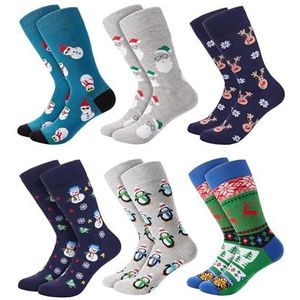 BRUBAKER 6 paar kerstsokken voor heren, grappige sokken voor Kerstmis, maat 41-45, kleurrijke katoenen sokken met patroon, voor mannen, crew sokken, katoenen set voor verjaardag, adventskalender,