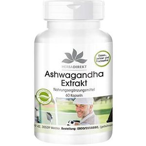 Ashwagandha Capsules - 1000mg per dagelijkse dosis - hoge dosering - veganistisch - 5% withanolide - 60 capsules | HERBADIREKT by Warnke Vitalstoffe - Duitse apothekerskwalitei