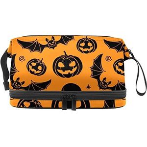 Dubbele Laag Cosmetische Tas Schedel Bat Draagbare Make-up Tas Reizen Organizer Pouch voor Vrouwen Meisjes Toiletartikelen Tassen, Meerkleurig, 27x15x14 cm/10.6x5.9x5.5 in, Make-up zakje