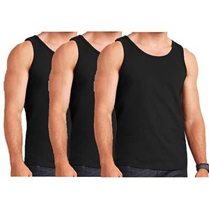 Heren 3 Pack Vest 100% Katoen Gym Training Tank TOP T-shirt MESH Mouwloze Zomer Gym, Zwart, XXL