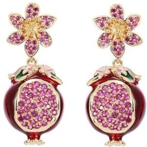 Creatief Ontwerp Fruit Oorbellen Licht Luxe Stijl Oliedruppel Micro-inlay Ambachtelijke Zirkoon Ingelegde Bloem Granaatappel Oorbellen