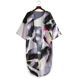 ZPFDSG Dames lang badpak cover-up open voorkant hoge split vloeiende chiffon kimono strand vest cover ups voor vrouwen strandkleding (kleur: B, maat: S)