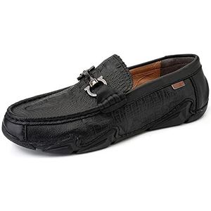 Comodish Loafers For Men Moccasins Round Toe Shoes Faux Crocodile Print Leather Lightweight Comfortable Flexible Prom Outdoor Slip-on (Color : Zwart, Size : 41 EU)