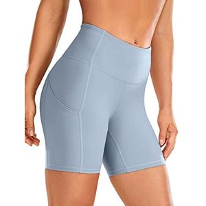 CRZ YOGA Dames Sport Shorts Hoge Taille Tummy Control Shorts met Zijzakken-6"" The Breeze Blue M