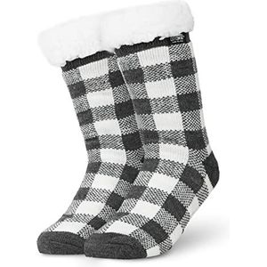 CityComfort Warme sokken voor dames met ABS-noppen (acrylonitril-butadieen-styreen) en zachte fleece., grijs wit, Eén maat