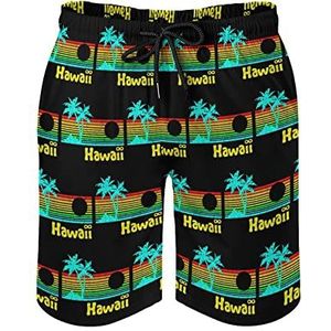 Jaren 80 Retro Vintage Hawaii zwembroek voor heren, bedrukte boardshorts, strandshorts, badmode, badpakken met zakken, L