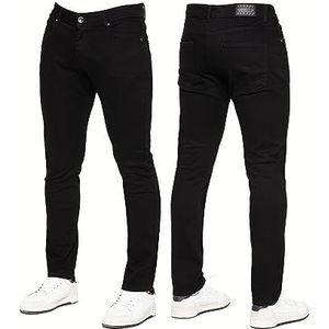 989Zé ENZO Heren Jeans Stretch Skinny Slim Fit Denim Broek EZ325 Alle Taille Maten, Zwart, 30W / 34L